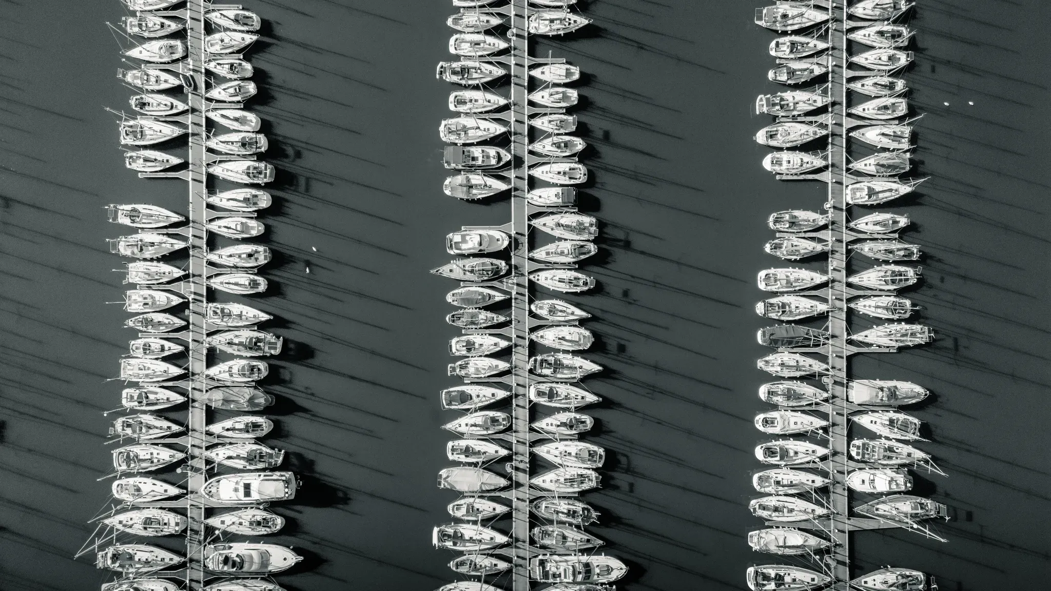 Photographie aérienne de nombreux bateaux amarrés